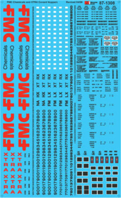 MicroScale 871308 Decal H0 - FMC Chemicals & XTRA Cov. Hoppers 1980+ (87-1308)