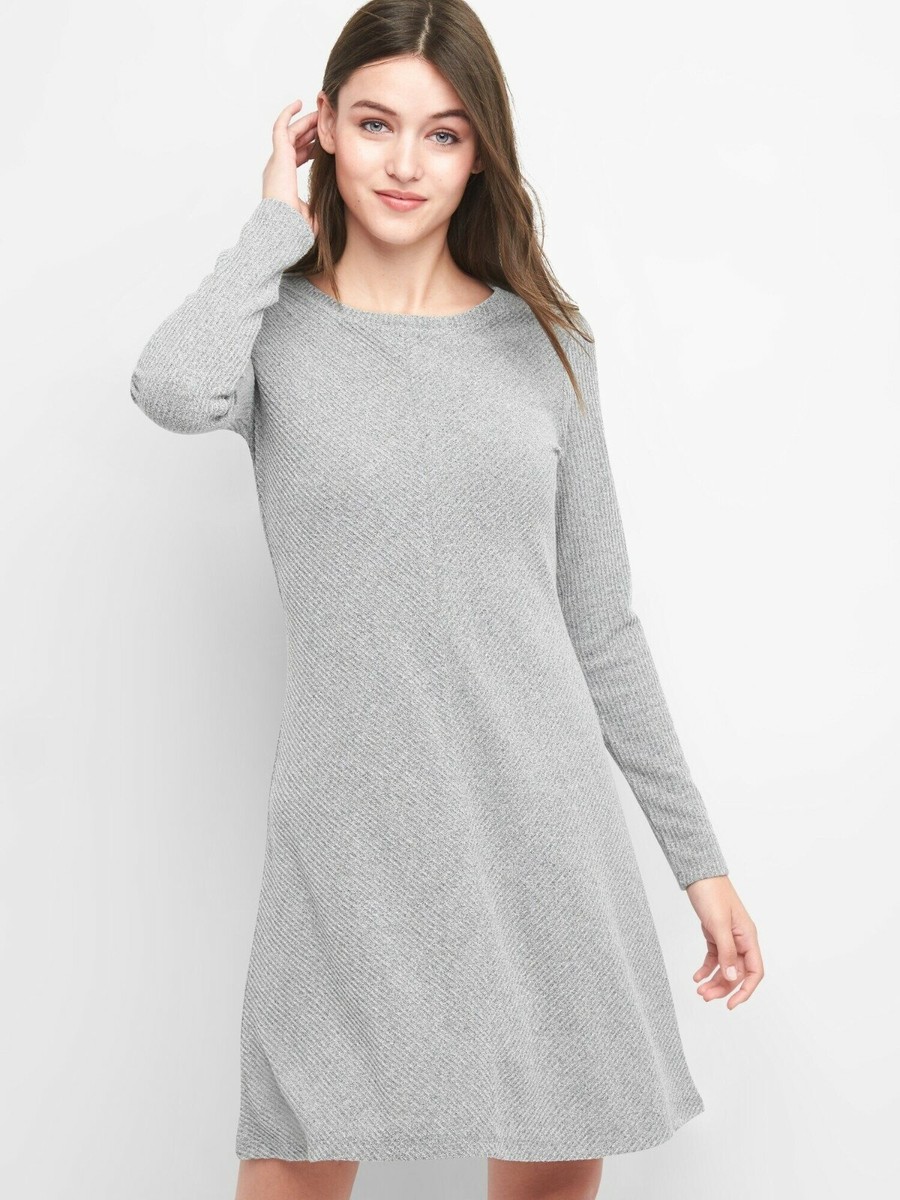 NWT Gap Ribbed Swing Dress, LIGHT GREY MARL SIZE ST S T #921568 T0821