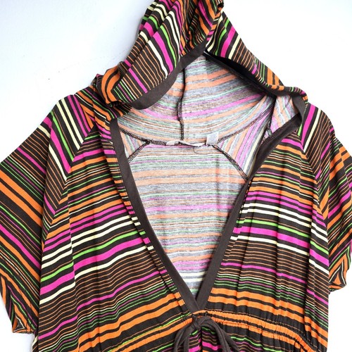 Vintage Derek Hart Brown Women's Sz 3X Striped Boho Y2K Swimsuit Cover Up Hood - Picture 3 of 6