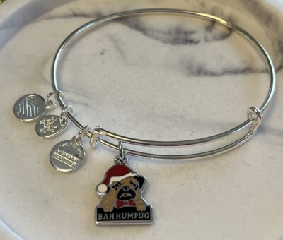 Alex and Ani Bah Humpug Bangle Bracelet Christmas Pug Santa Hat NEW!