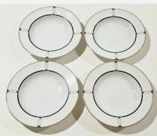 Studio Nova Exhibition Set 4 Large Rim Soup Bowls 9" Black Blue Taupe Ribbed NEW