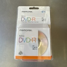 Memorex 5 Pack Mini DVD-R Single-Sided 4X 1.4 GB 30 Min Sealed New