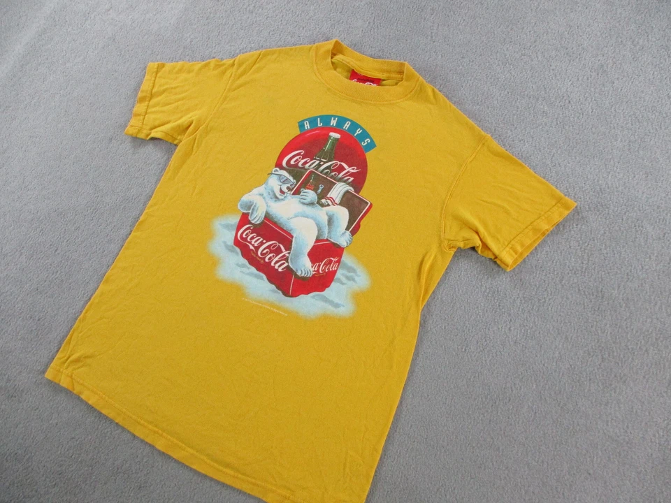 Camisa DE COLECCIÓN Coca Cola Juvenil Grande Amarilla Roja Oso Polar Pop Soda Hecha en EE. UU. Años 90 Foto 2 de 4