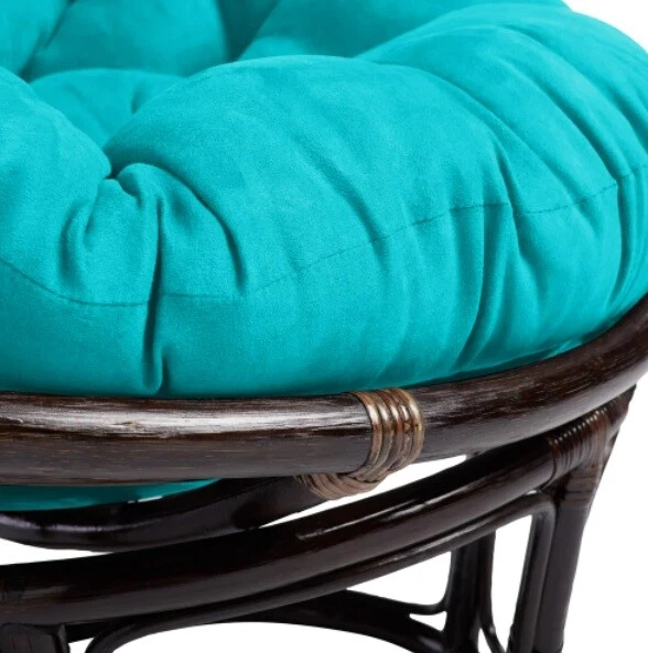 Almofada de cadeira azul Papasan estrutura de vime assento de vime tecido camurça macia redonda leitura - Imagem 2 de 3