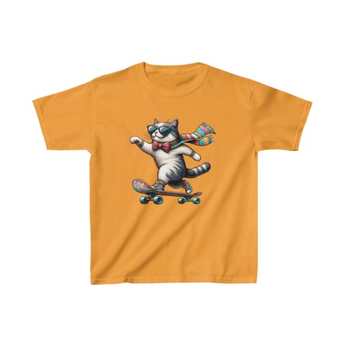 Skateboard Paws: Dapper Cat's Sidewalk Surfin' Kids' Tee! - Picture 8 of 33