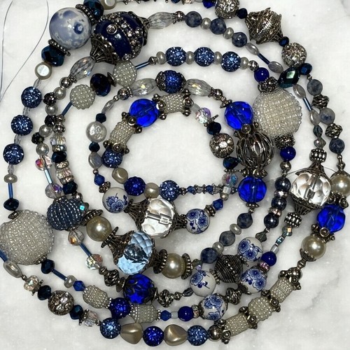 New Artisan Made Czech Glass Bead Blue ''Olde World'' Christmas Garland 6 ft. - 第 1/5 張圖片