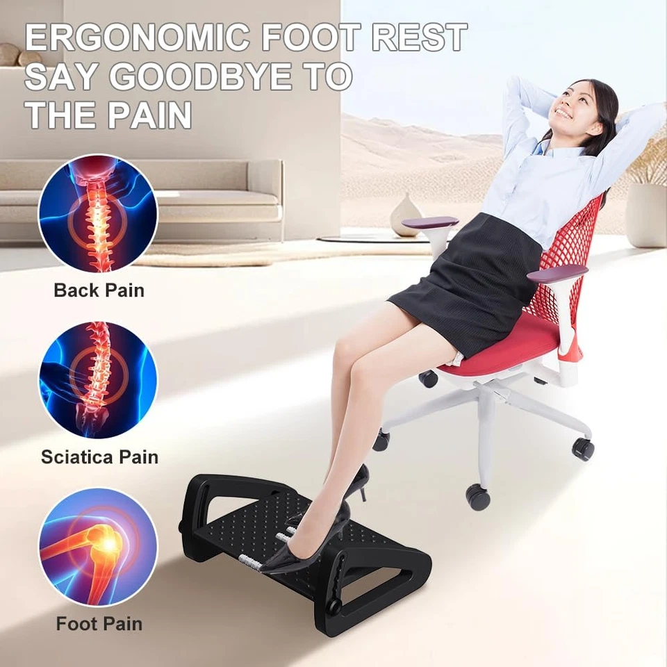 Adjustable Under Desk Foot Rest with Massage Rollers 6 Height Ergonomic Stool - Image 2 of 4