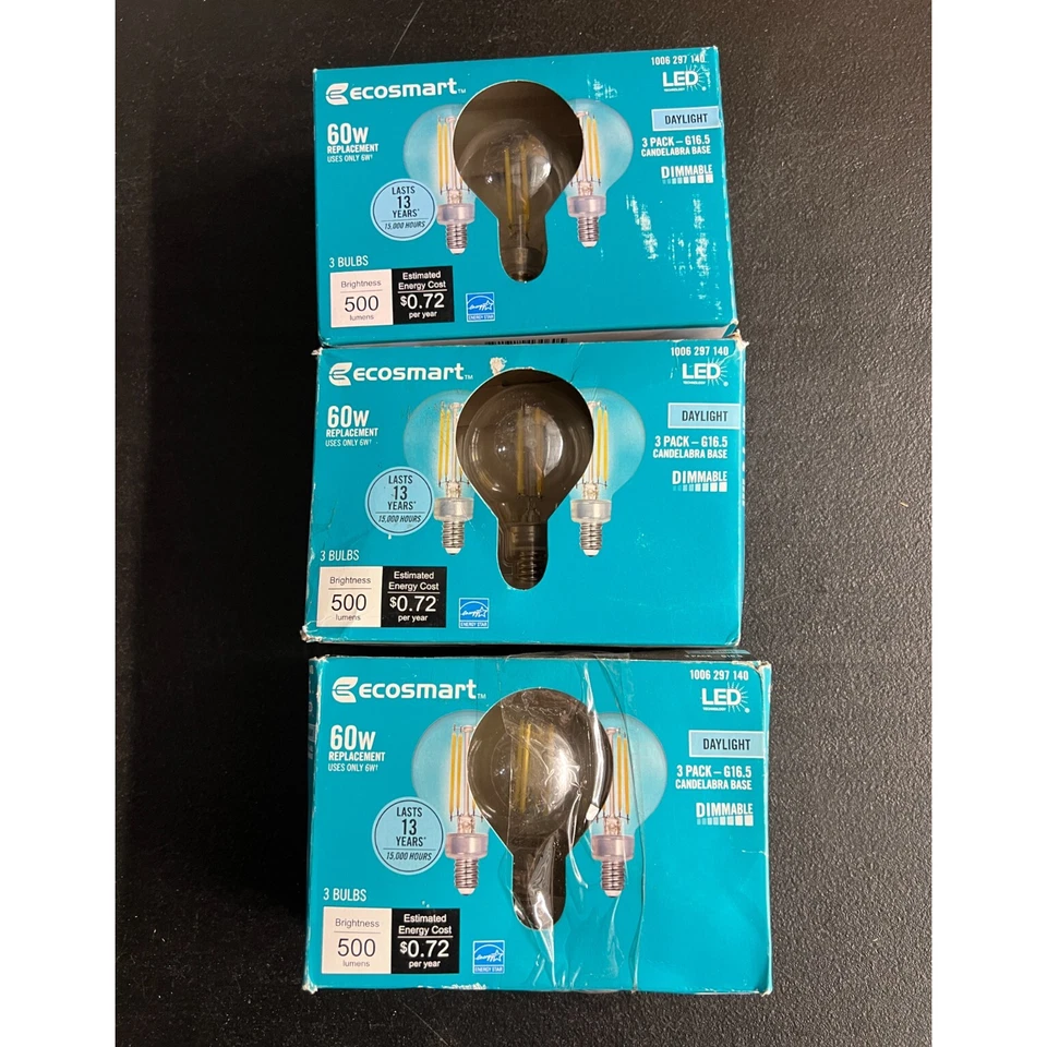 EcoSmart LED Globe Bulb Daylight G16.5 60W Eq Filament Dimmable 3‑Pack - Image 3 of 4