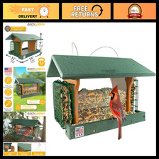 Large Hopper Bird Feeder with Suet Cake Holders - Durable Outdoor Feeder, USA Ma
