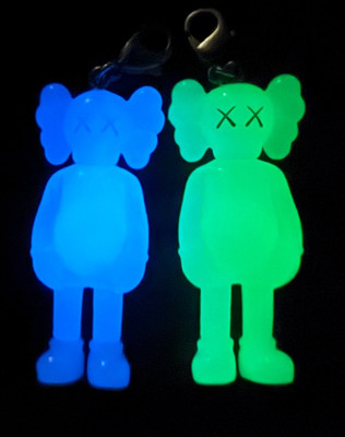 Rare Medicom Original Fake KAWS Companion Keychain Glow in the Dark BLUE & GREEN