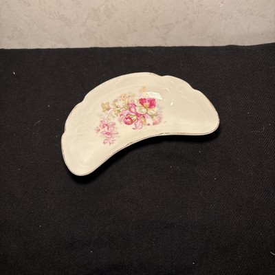 Vintage Flowered Crescent Bone Dish 6.5 