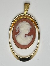 Vintage Cameo Pendant White Lady Profile Portrait Large 2 Oval Pendant Resin