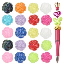 40pcs Beads for Pens, Rose Flower Acrylic Pen Beads Colorful Beadable Cute