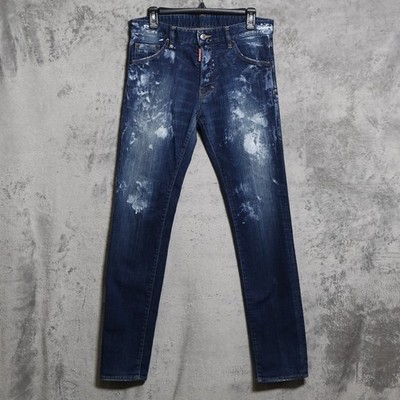 Dsquared2 Cool Guy Jeans Men 32x32 Blue Distressed Paint Splatter Slim Distress