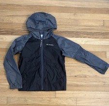 Columbia Youth Boys' Rain Jacket Lightweight Hood Windbreaker Gray Black Small 8