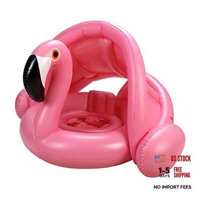 Baby Pool Float with Canopy,Flamingo Inflatable Swimming Ring,Infant Pool