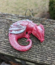 Pink and Silver Dragon Buddy TTRPG Dice Guardian Handmade Gift Pink Dragon Pock