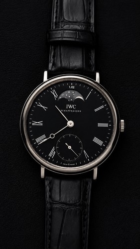 IWC Portofino Manual Wind Moon Phase 18J Blue Roman Dial SS Dress Watch