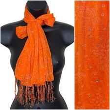 Vintage Sheer Floral Butterfly Long Neck Scarf Fringe Sequin Y2K Fairy Boho