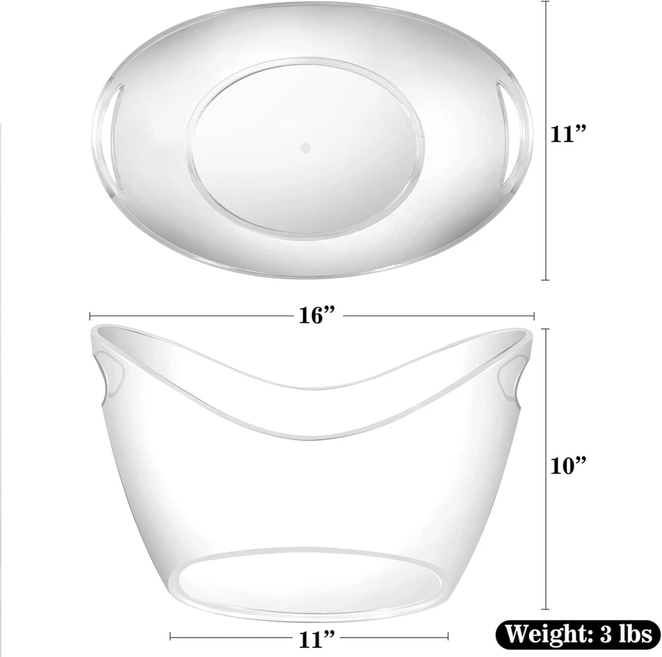 Cubo de hielo grande de plástico transparente de 3 galones, bañera para bebidas para fiestas (paquete de 2) Foto 3 de 4