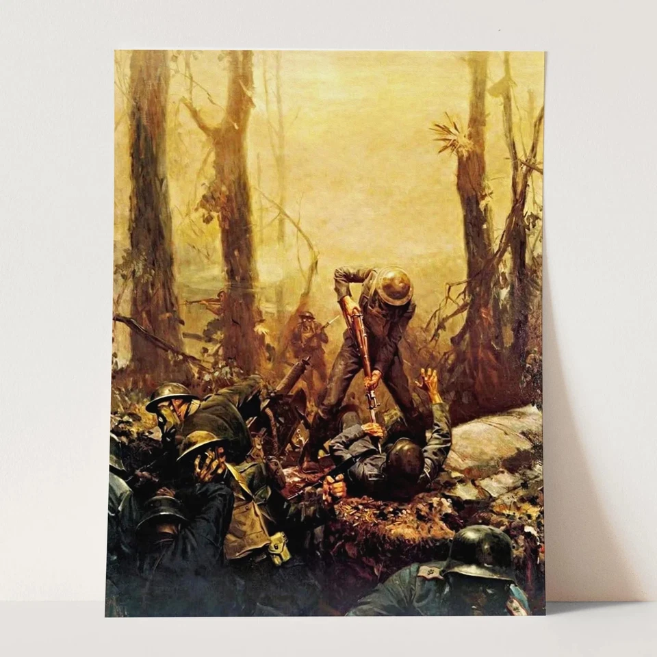 Impresión de póster de arte de pared de la Primera Guerra Mundial de madera de batalla de los marines estadounidenses de junio de 1918 Foto 3 de 4