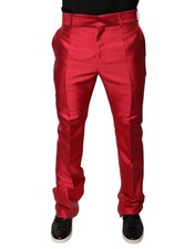 Dolce & Gabbana Red Silk Slim Fit Mid Waist Dress Formal Men's Pants
