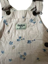 Oshkosh Pink Striped Denim Floral Overall Jumper Dress Vestbak 12 Months