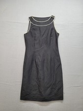 Loft Women Dress 2 Dark Gray Linen Blend Sleeveless Career Button Detail Sheath