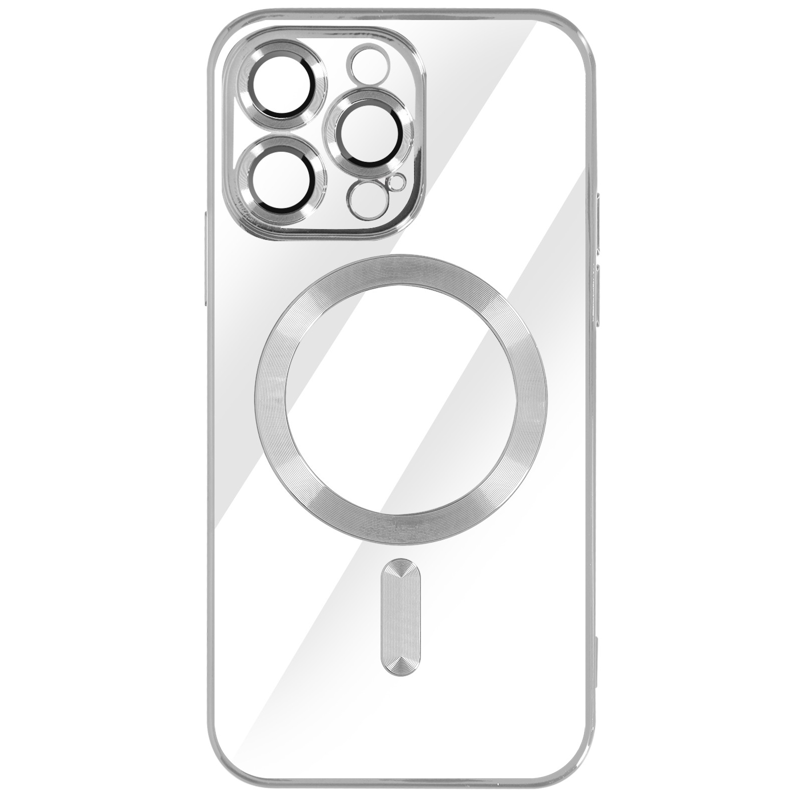 Coque iPhone 14 Pro Max avec protection caméra surélevée en silicone chrome argent