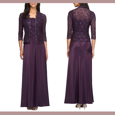 NWT $229 Alex Evenings [ 12 ] Sequin Lace & Satin Gown + Jacket Eggplant  #G1013 | eBay
