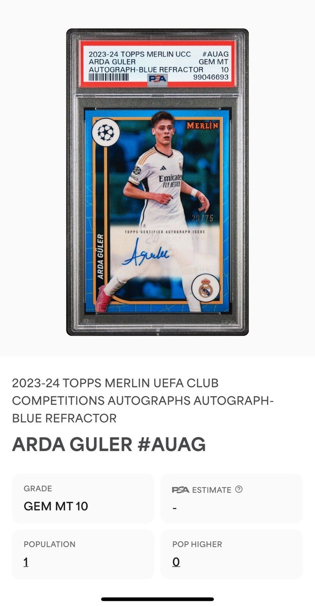 ARDA GULER 2023-24 TOPPS MERLIN UEFA SOCCER BLUE REFRACTOR AUTO 