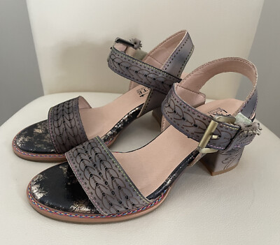 L'ARTISTE Spring Step Avonora Slingback Leather Heel Sandal Metallic sz EU 7 