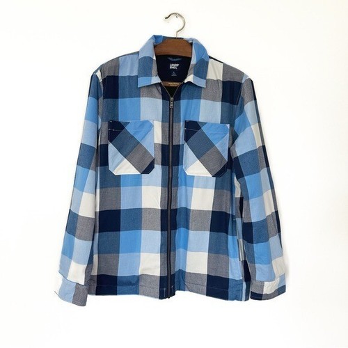 Lands End Mens Large 42 44 Blue Flannel Plaid Thermal Lined Shirt