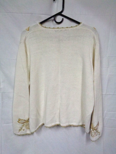 Women's STUDIO JOY Holiday Button Up Sweater ~ WHITE GOLD ANGEL ~ Size XL - Picture 6 of 6