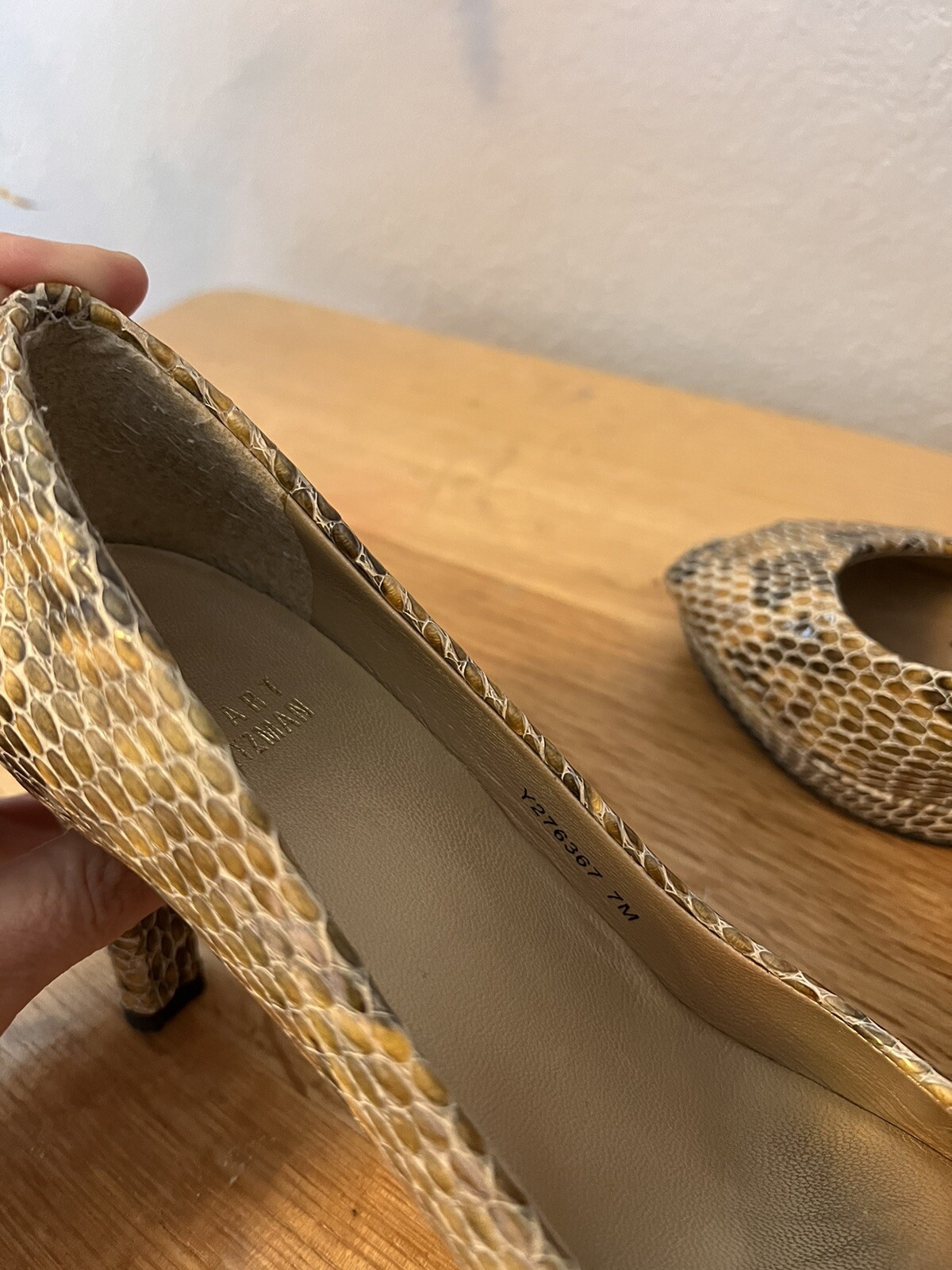 Stuart Weitzman Python Snakeskin Peep Toe Heels P… - image 6