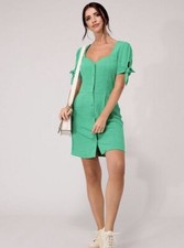 Lucy Mecklenburgh x V by Very Button Through Linen Mini Dress - Green Size UK16