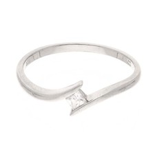 9Carat White Gold Simulated Diamond Solitiare Ring (Size N 1/2) 2x2mm Head
