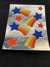 Vintage 80  s Hallmark Foil RAINBOW SHOOTING STARS Sticker Sheet - Rare  HTF