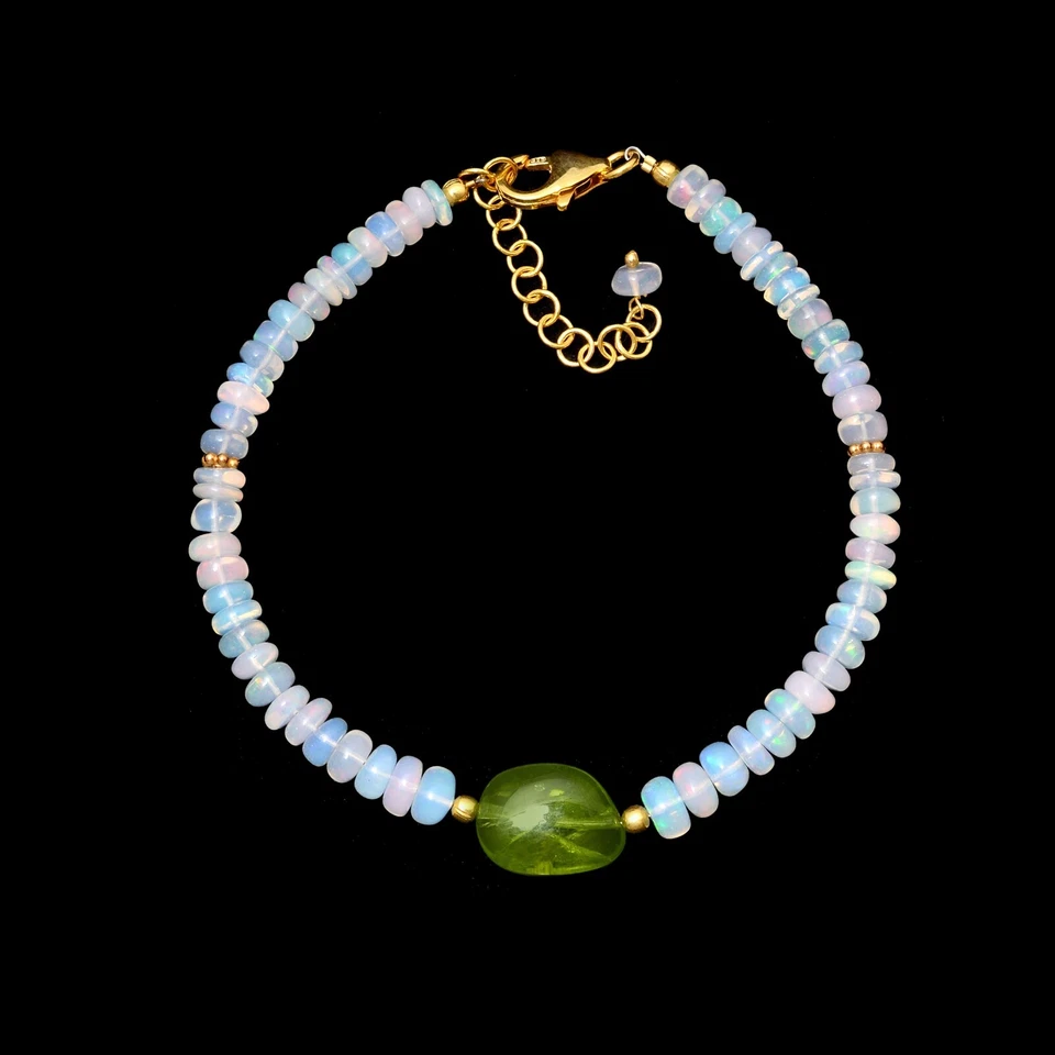 Peridot 串珠手链,925 银手链,埃塞俄比亚蛋白石手链,Opal 珠宝 — 第 4/4 张图片