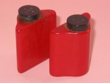 Adorable Little Vintage Bright Red Black Bakelite Fitted Salt Pepper Shakers