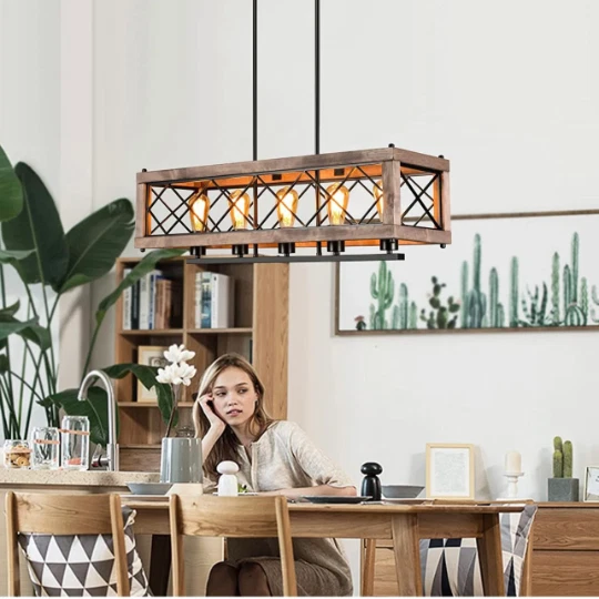 Rustic Farmhouse 5 Lights Iron Linear Chandelier eBay
