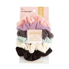 Scunci No Damage Velour Velvet Hair Scrunchies, Assorted Pastel Colors, 6-Pieces