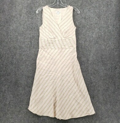 Ann Taylor Loft Dress Womens 4 Pink Mock Wrap Striped Pleated Sleeveless Linen 