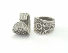 Spoon Ring Flower Patterned Adjustable Antique Silver Plated Brass Jewelry women