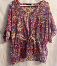 CHAPS Women’s Pink & Gold Paisley Semi Sheer Short Sleeve Blouse Size L Large