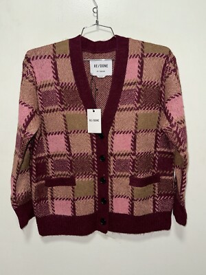 ReDone 90s Oversized Wool Alpaca Cardigan Sweater in Mulberry Pink