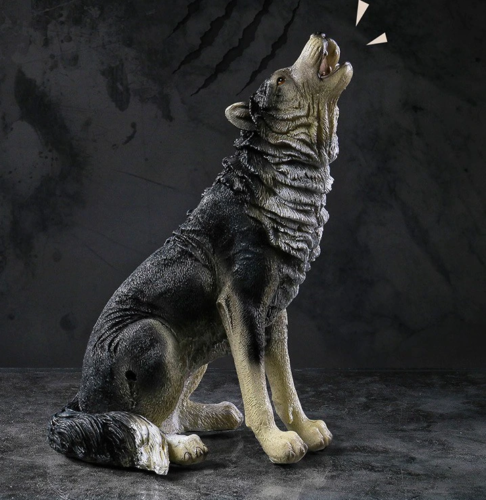 3D Howling Wolf Resin Figurine Battery Howl Sound Home Decor Wild Animal  Statue | eBay