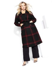 New City Chic Womens Plus S/16 Checkmate Long Coat Autumn/winter Black/ruby