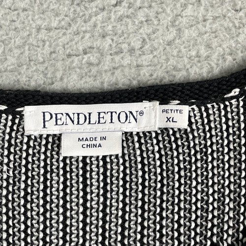 Pendleton Cardigan Women Extra Large Petite XLP Black White Geometric Open Front - Picture 10 of 19