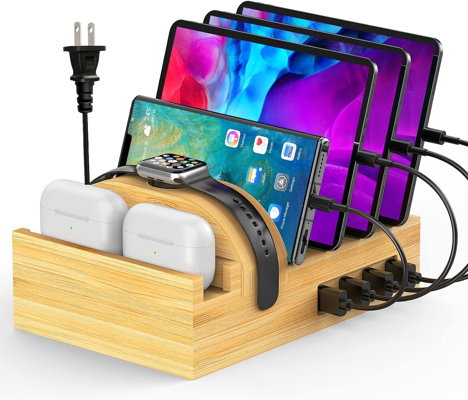 Bamboo Charging Station for Multiple Devices, Alltripal Wood Desktop Docking ...